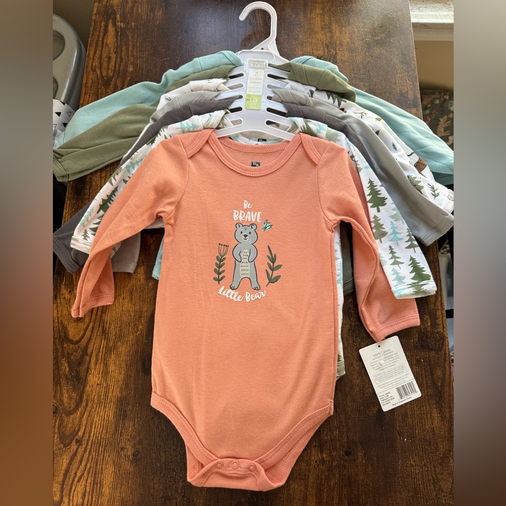 Hudson Baby Cotton Long Sleeve Bodysuits 7pk, Size 6-9m Gender Neutral Colors